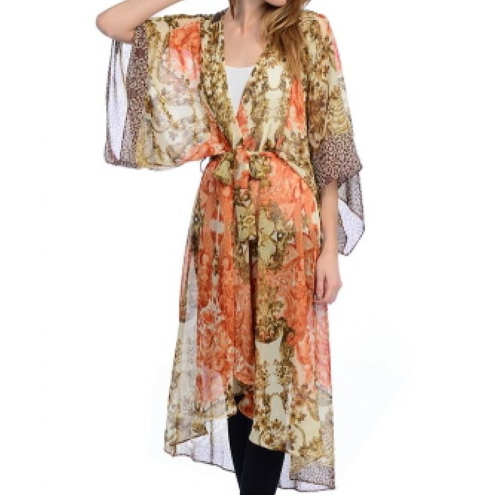 CARAPACE LONG GOLD AND RUST CARDIGAN